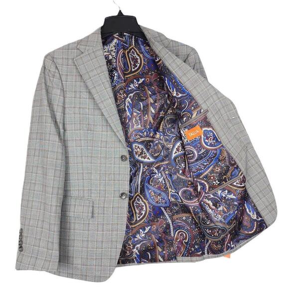 Tallia Men's Slim-Fit Stretch Wool Blend Suit Jacket Cream/Brown Plaid 38R NWT - Picture 2 of 4